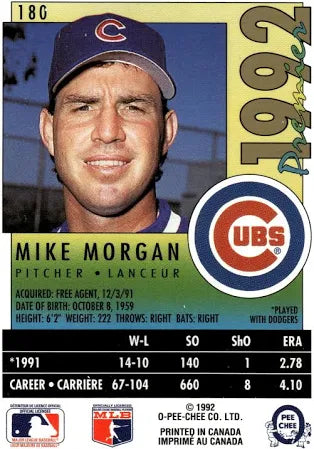 1992 O-Pee-Chee Mike Morgan Baseball Card #180