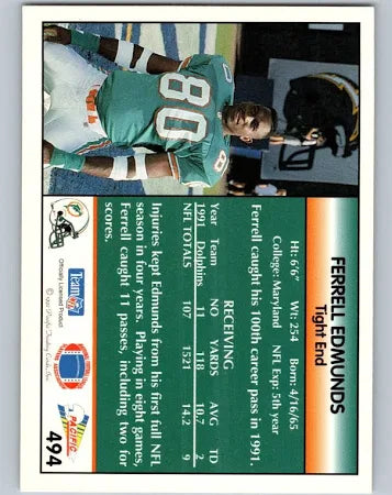 1992 Pacific Ferrell Edmunds Football Card #494