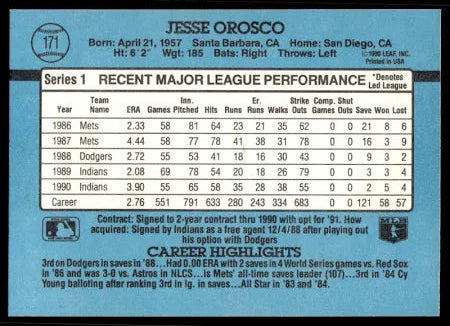 1991 Donruss Jesse Orosco Baseball Card #171