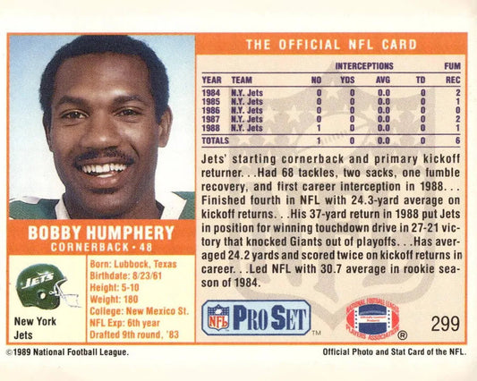 1989 NFL Pro Set Bobby Humphery Football Card #299