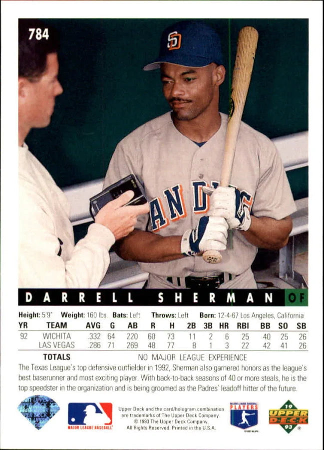 1993 Upper Deck Darrell Sherman Baseball Card #784
