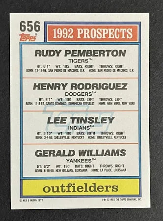 1992 Topps 1992 Prospects Rudy Pemberton, Henry Rodriguez, Lee Tinsley, Gerald Williams Baseball Card #656