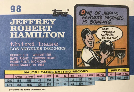 1990 Topps Jeffrey Robert Hamilton Baseball Card #98