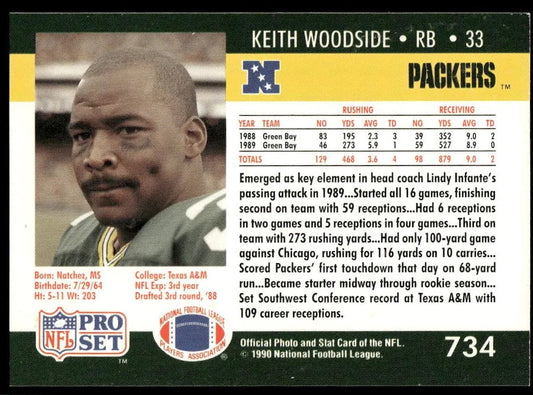 1990 NFL Pro Set Keith Woodside Football Card #734