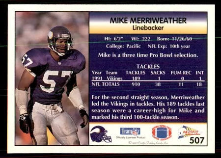 1992 Pacific Mike Merriweather Football Card #507