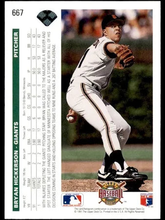 1991 Upper Deck Bryan Hickerson Baseball Card #667