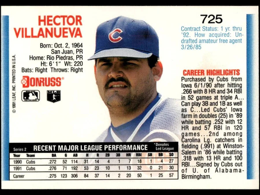 1992 Donruss Hector Villanueva Baseball Card #725