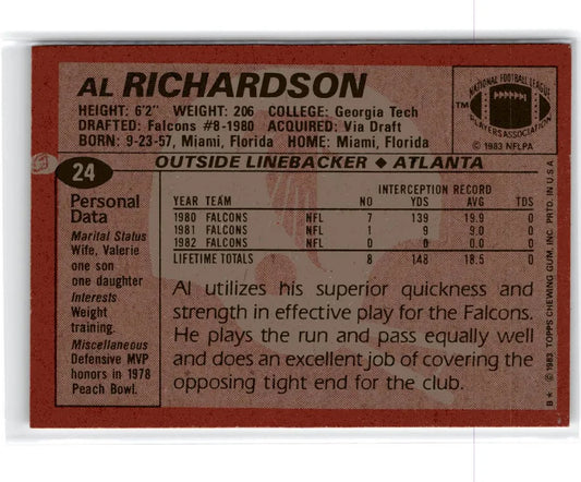 1983 Topps Al Richardson Football Card #24