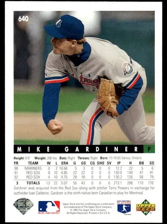 1992 Upper Deck Mike Gardiner Baseball Card #640