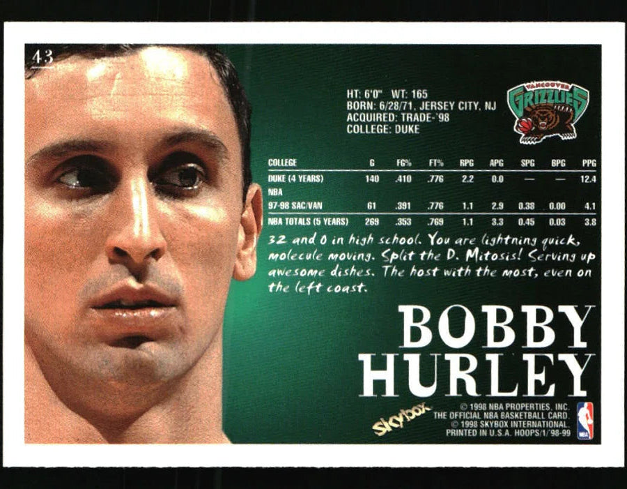 1998 Skybox Bobby Hurley Basketball Card #43