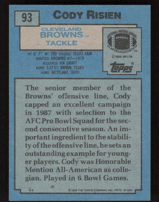 1988 Topps Cody Risien Football Card #93