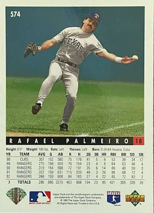 1993 Upper Deck Rafael Palmeiro Baseball Card #574