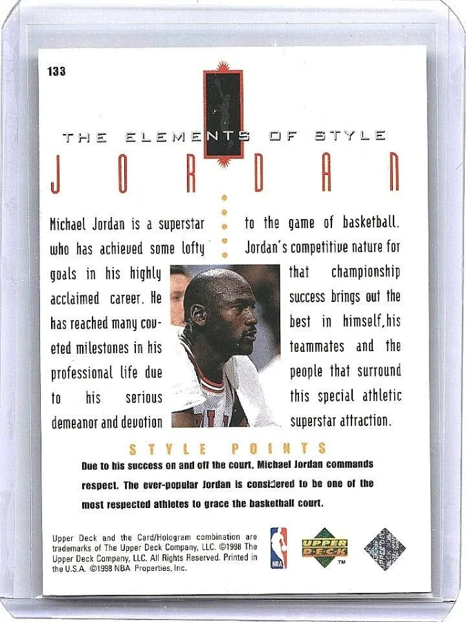 1998 Upper Deck The Elemens of Style Jordan Basketball Card #133