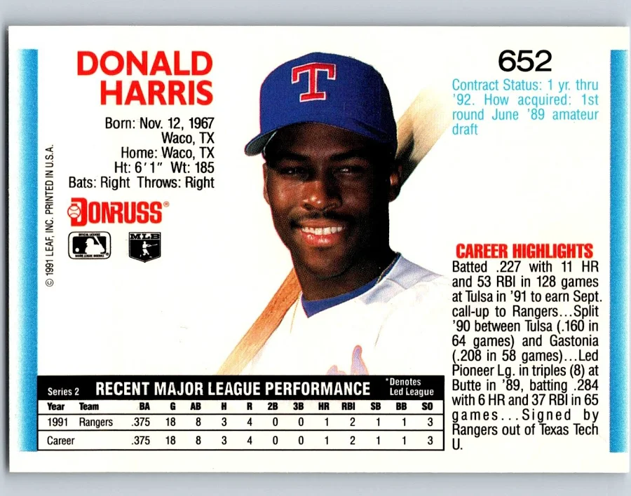 1992 Donruss Donald Harris Baseball Card #652