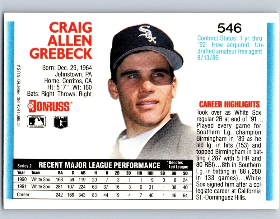 1992 Donruss Craig Allen Grebeck Baseball Card #546