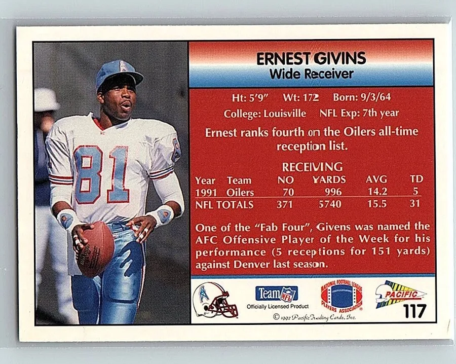 1992 Pacific Ernest Givins Football Card #117