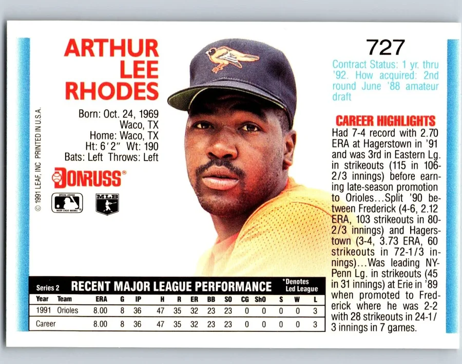 1992 Donruss Arthur Lee Rhodes Baseball Card #727