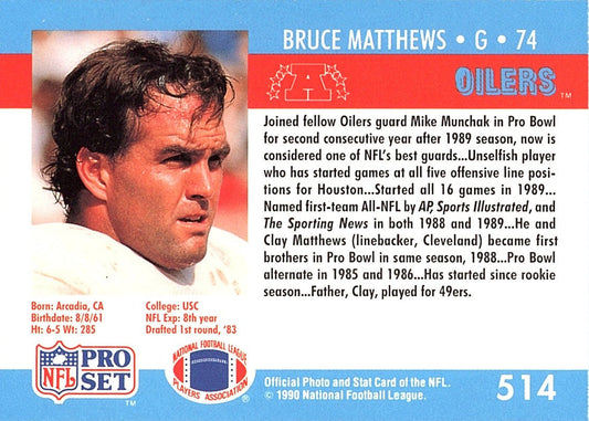 1990 NFL Pro Set Bruce Matthews Football Card #514