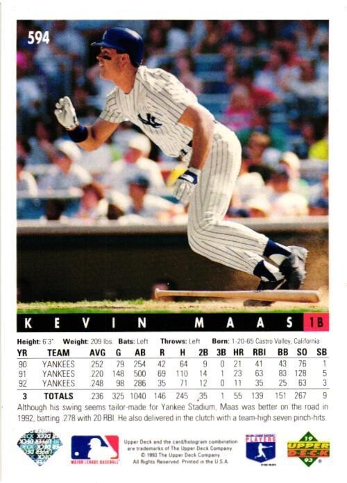 1993 Upper Deck Kevin Maas Baseball Card #594