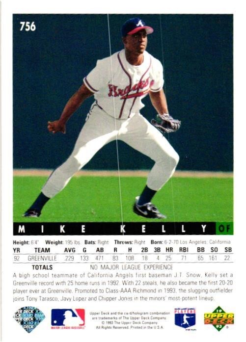1993 Upper Deck Mike Kelly Baseball Card #756