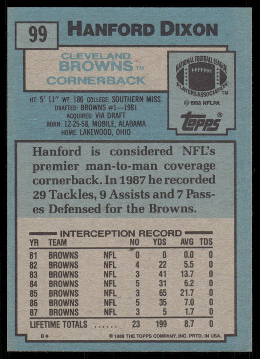 1988 Topps Hanford Dixon Football Card #99
