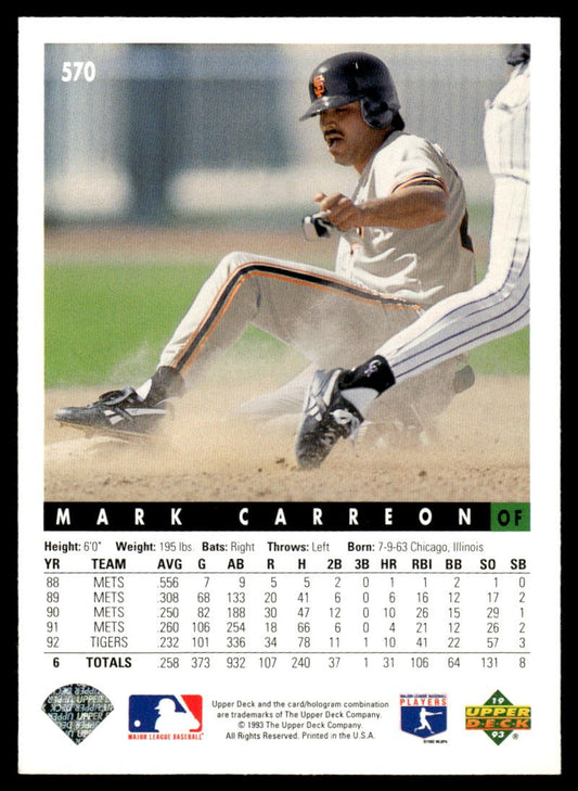 1993 Upper Deck Mark Carreon Baseball Card #570
