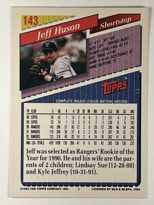 1993 Topps Jeff Huson Baseball Card #143