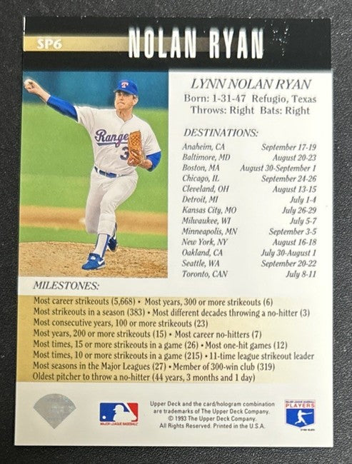 1993 Upper Deck "The Express Last Run" Nolan Ryan Baseball Card #SP6