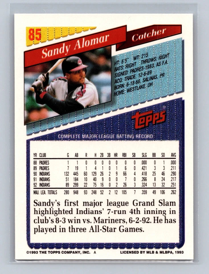 1993 Topps Sandy Alomar Baseball Card #85
