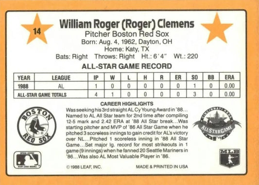 1989 Donruss William Roger (Roger) Clemens Baseball Card #14