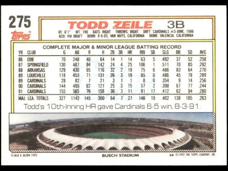 1992 Topps Todd Zeile Baseball Card #275