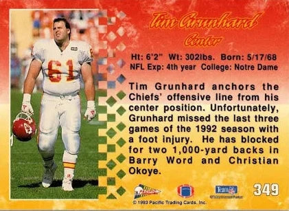 1993 Pacific Tim Grunhard Football Card #349