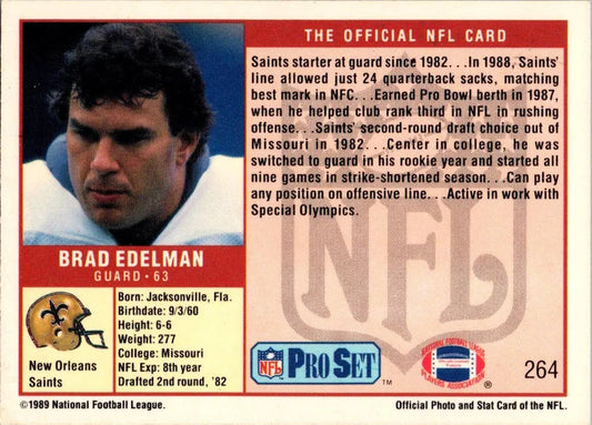 1989 NFL Pro Set Brad Edelman Football Card #264