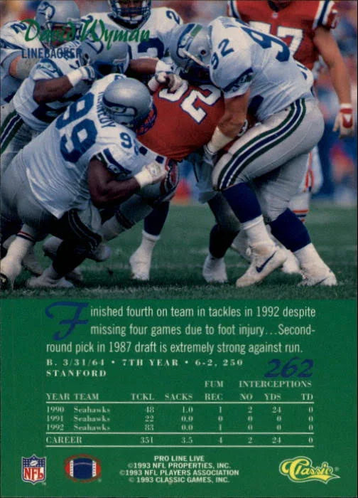1993 Classic Pro Line Live David Wyman Football Card #262