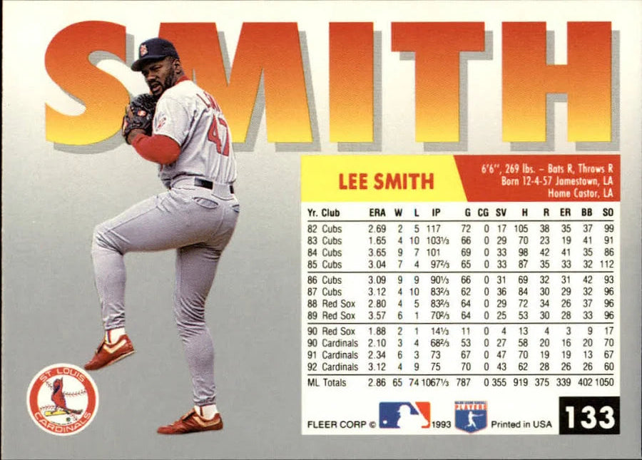 1993 Fleer Lee Smith Baseball Card #133
