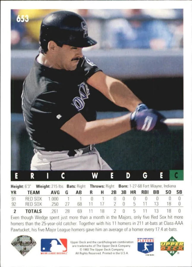1993 Upper Deck Eric Wedge Baseball Card #653