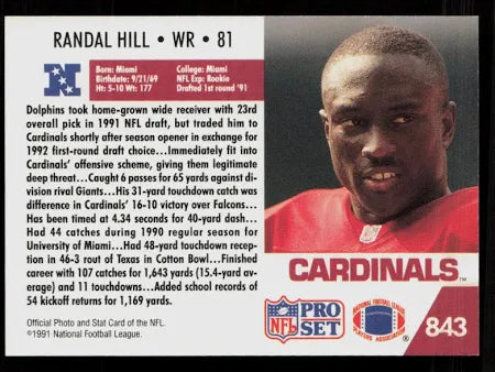 1991 NFL Pro Set Randal Hill Football Card #843