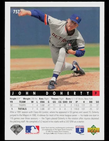 1993 Upper Deck John Doherty Baseball Card #757