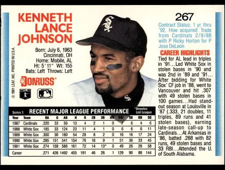 1992 Donruss Kenneth Lance Johnson Baseball Card #267