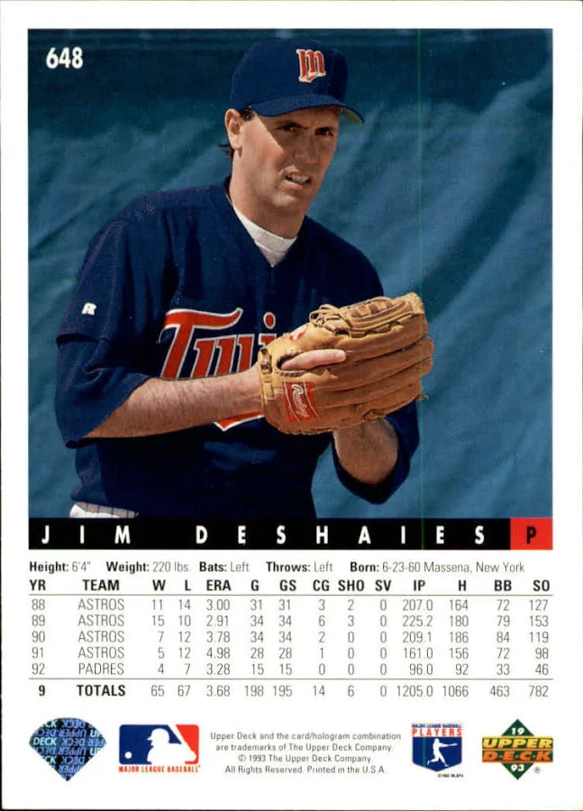 1993 Upper Deck Jim Deshaies Baseball Card #648