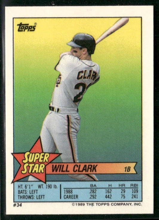 1989 Topps Super Star Will Clark Baseball Card #34