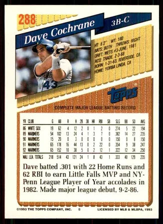 1993 Topps Dave Cochrane Baseball Card #288