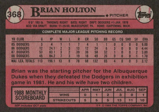 1989 Topps Brian Holton Baseball Card #368
