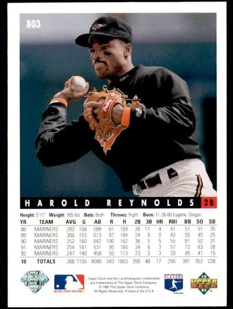 1993 Upper Deck Harold Reynolds Baseball Card #803