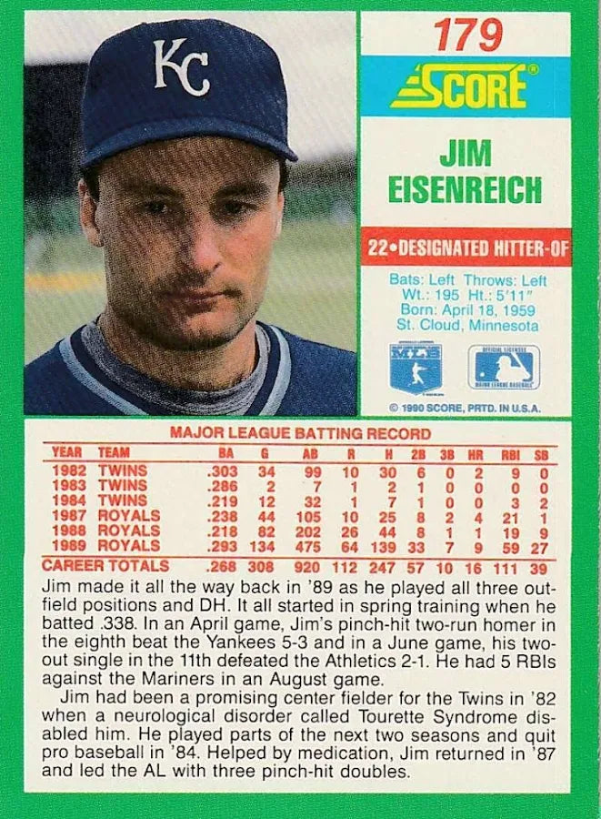 1990 Score Jim Eisenreich Baseball Card #179