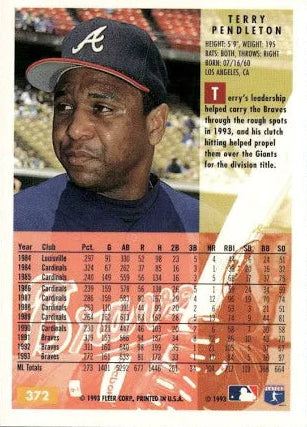 1993 Fleer Terry Pendleton Baseball Card #372