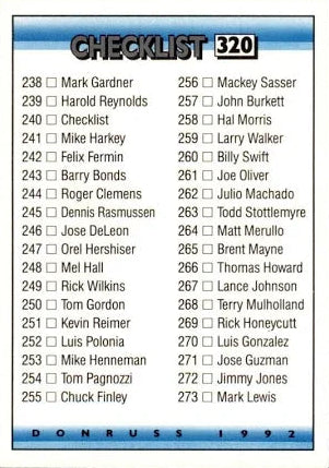 1992 Donruss Checklist Baseball Card #320