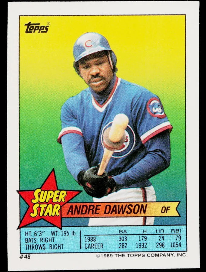 1989 Topps Super Star Sticker Andre Dawson Baseball Card #48