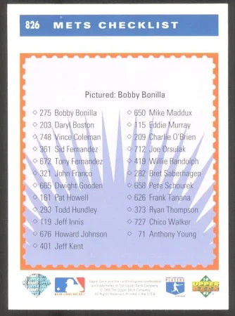1993 Upper Deck Mets Checklist Baseball Card #826