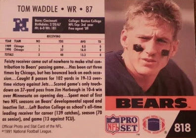 1991 NFL Pro Set Tom Waddle Football Card #818